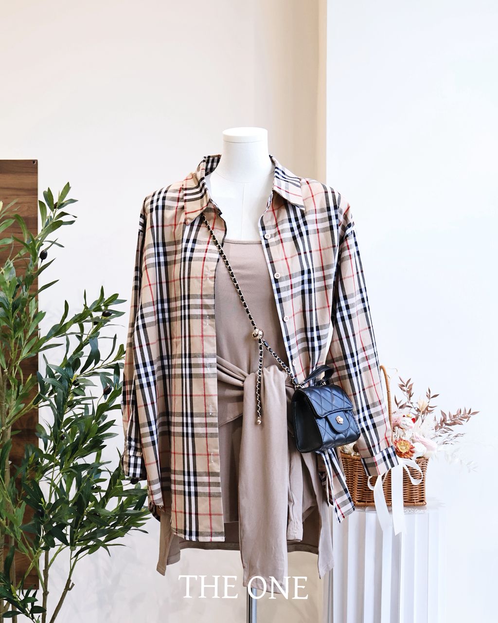 Dress w Plaid Jacket Set | Free Size ✨ 绑带连衣裙+配格子外套| 均码