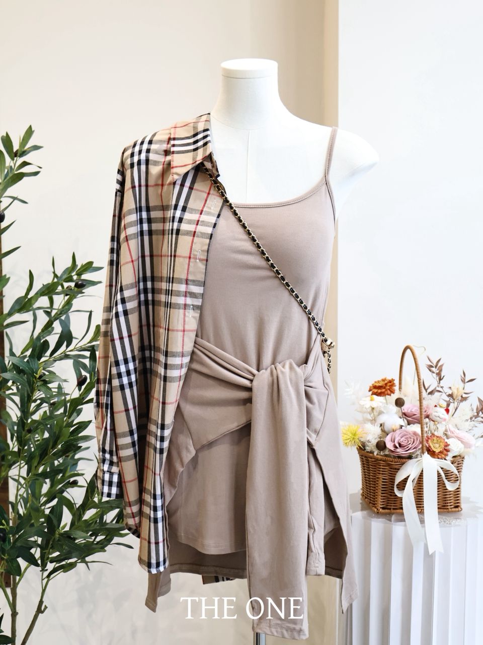 Dress w Plaid Jacket Set | Free Size ✨ 绑带连衣裙+配格子外套| 均码