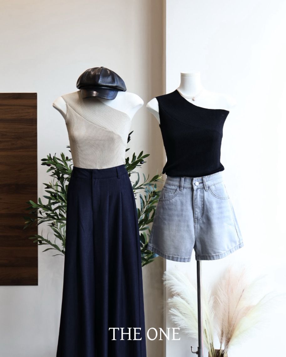 Single Shoulder Crop Top | Free Size 🧶 斜肩针织背心 | 均码